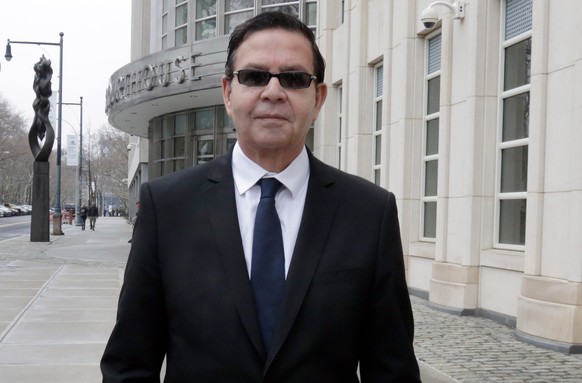 Former Honduran President Rafael Callejas leaves federal court in New York, Monday, March 28, 2016. Callejas has pleaded guilty to conspiracy charges in a wide-ranging FIFA soccer scandal. Callejas, a ...