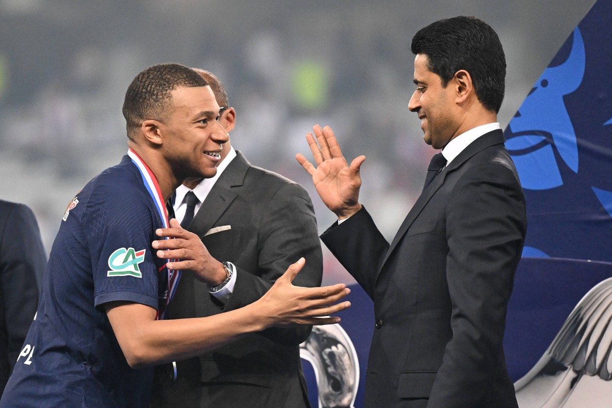 Olympique Lyonnais v Paris Saint-Germain - Coupe de France 2023/2024 - Finale Nasser AL KHELAIFI President PSG - 07 Kylian MBAPPE psg during the French Cup Final match between Lyon and Paris at Stade  ...