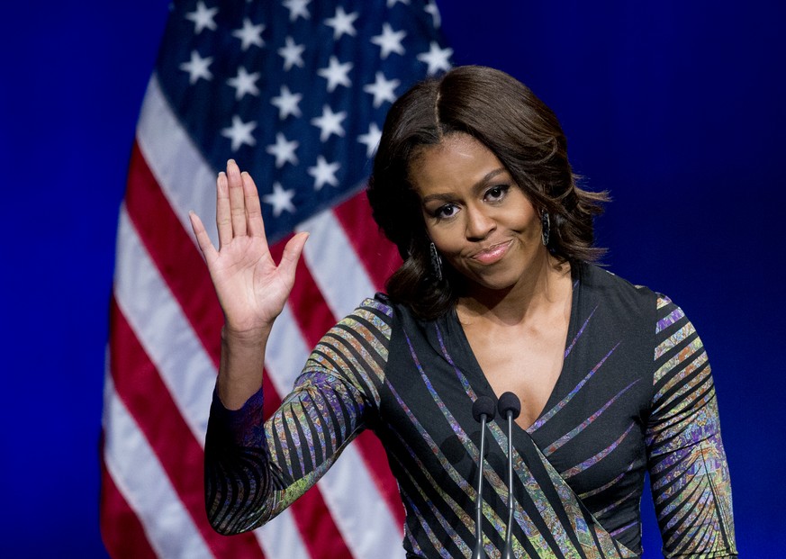 First lady Michelle Obama waves while speaki g at the Newseum in Washington, Wednesday, March 4, 2015, to launch the &quot;Change Direction&quot; campaign. Michelle Obama says mental health care is no ...