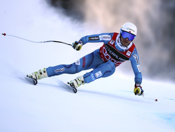 Norway&#039;s Kjetil Jansrud speeds down the course during an alpine ski, mens&#039; World Cup Super G, in Santa Caterina, Italy, Tuesday, Dec. 27, 2016. (AP Photo/Alessandro Trovati)