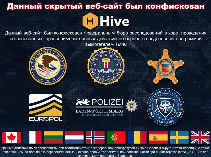 FBI-Mitteilung zur beschlagnahmten IT-Infrastruktur der Ransomware-Bande Hive im Januar 2023.