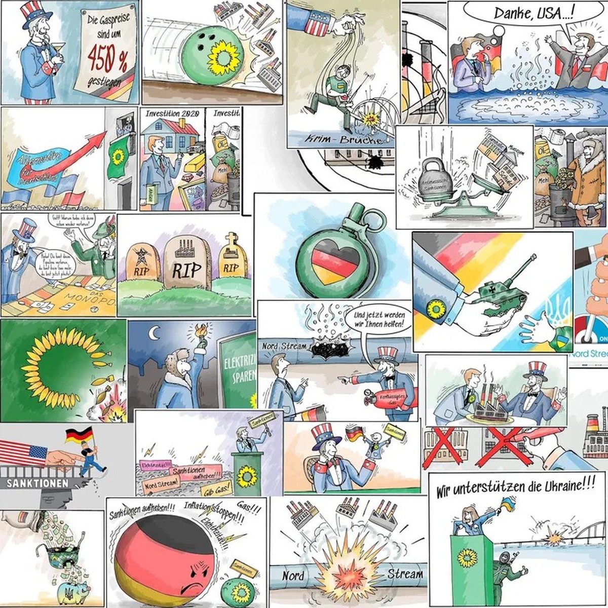 Karikaturen aus russischer Produktion: Mehr als 40 davon hat t-online bisher finden können.