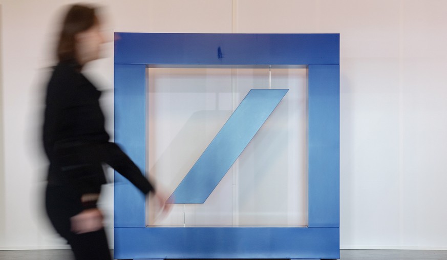 epa07593691 The logo of Deutsche Bank is pictured before the Deutsche Bank annual general meeting in Frankfurt am Main, Germany, 23 May 2019. Deutsche Bank presented the annual financial statements an ...