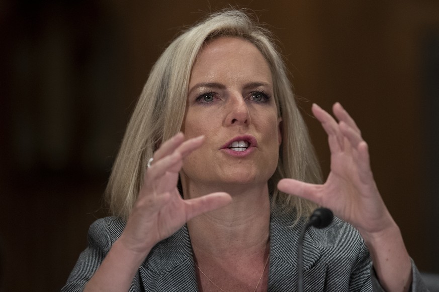 Homeland Security Secretary Kirstjen Nielsen testifies during a hearing of the Senate Committee on Homeland Security &amp; Governmental Affairs, on Capitol Hill, Wednesday, Oct. 10, 2018 in Washington ...