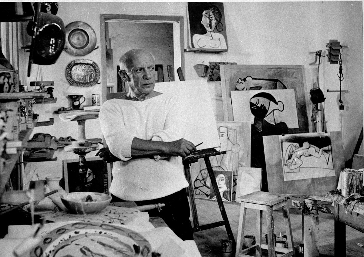 Artist Pablo Picasso is shown in his studio in Vallauris, France, Oct. 23, 1953. (AP Photo)