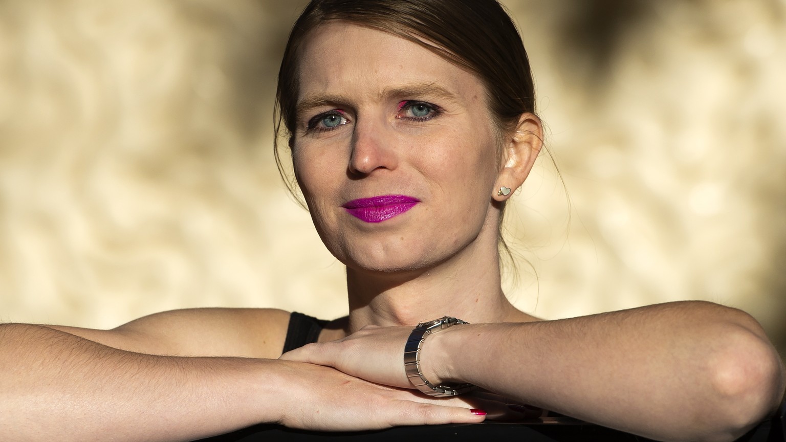 epa07498930 (FILE) - US whistleblower Chelsea Manning poses for photographs as she makes her first public appearance in Britain at an event hosted by the Institute of Contemporary Arts, in London, Bri ...