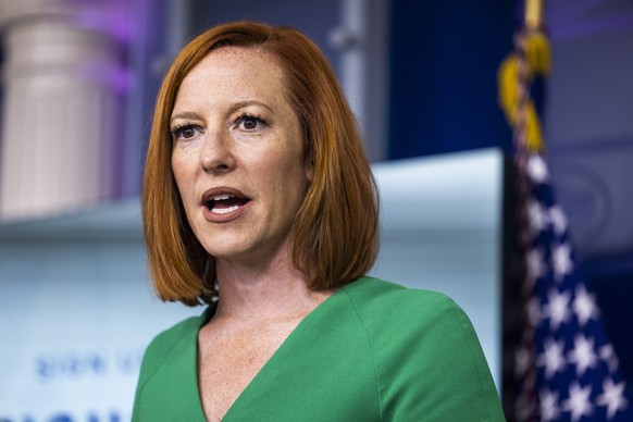 epa09349156 White House Press Secretary Jen Psaki speaks to the media in the White House Press Briefing Room in Washington, DC, USA, 16 July 2021. EPA/JIM LO SCALZO