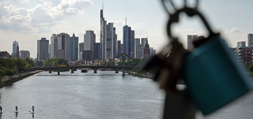 epa08583545 A general view of the skyline and high-rise buildings in Frankfurt am Main, Germany, 04 August 2020. Report state searches were being conducted at the German banking association offices in ...
