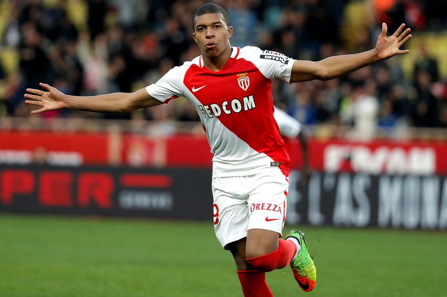 Football Soccer - Monaco v Bordeaux - French Ligue 1 - Louis II Stadium, Monaco 11/03/2017 - Monaco&#039;s Kylian Mbappe reacts after scoring . REUTERS/Eric Gaillard