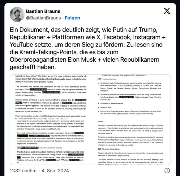 Tweet zu Putins Propaganda-Offensive in den USA.