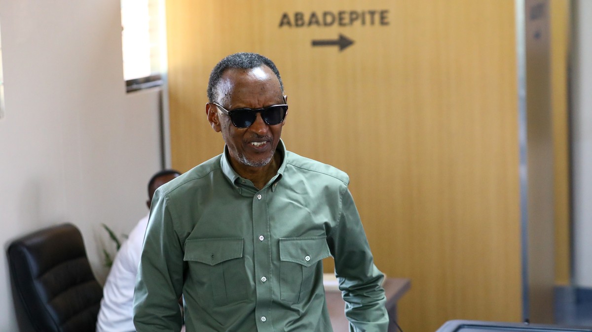 epa11479719 Rwandan President Paul Kagame leaves after casting his vote at SOS Technical High School in Kigali, Rwanda, 15 July 2024. Incumbent President of Rwanda Paul Kagame is seeking a fourth term ...