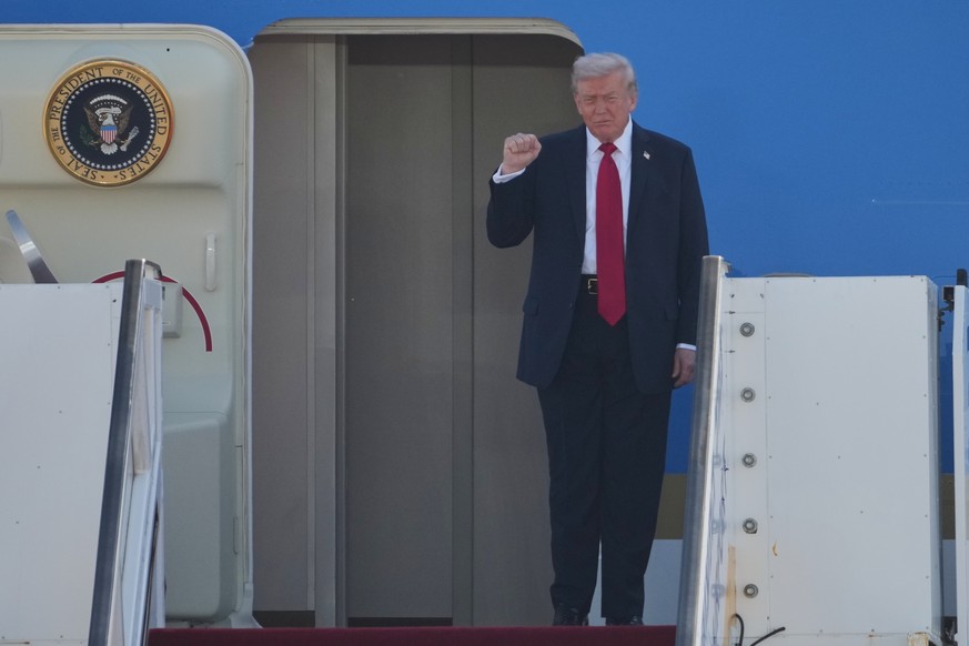 President Donald Trump arrives on Air Force One at Ben Gurion Airport near Tel Aviv, Israel, Monday, Oct. 13, 2025. (AP Photo/Ariel Schalit)
Israel Palestinians Gaza Trump