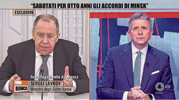 Der russische Aussenminister Sergei Lawrow im italienischen Fernsehen.