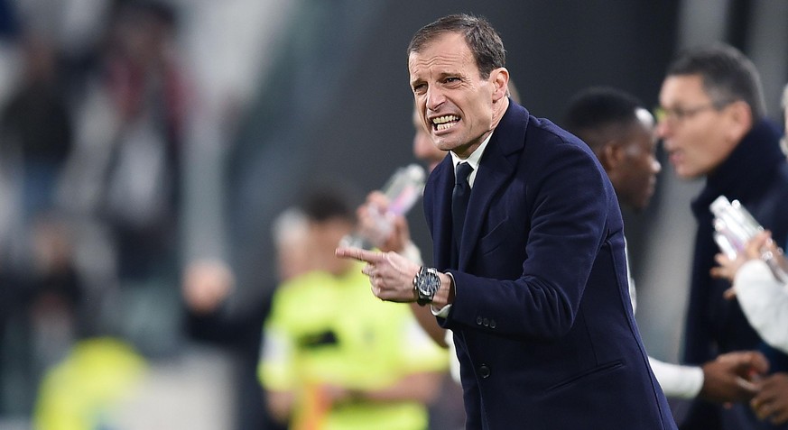 epa06604414 Juventus&#039;s head coach Massimiliano Allegri reacts during the Italian Serie A soccer match between Juventus FC and Atalanta BC at Allianz Stadium in Turin, Italy, 14 March 2018. EPA/AL ...