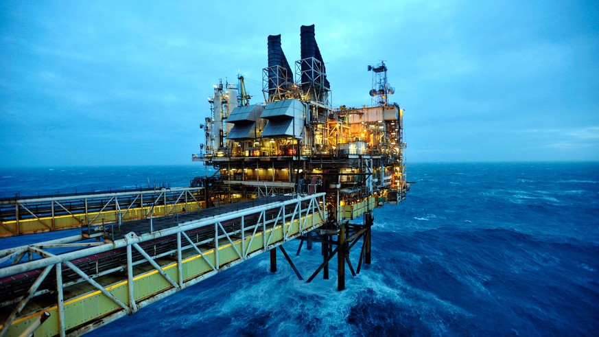 (FILES) A file picture taken on February 24, 2014 shows a section of the BP ETAP (Eastern Trough Area Project) oil platform in the North Sea, around 100 miles east of Aberdeen, Scotland. British busin ...