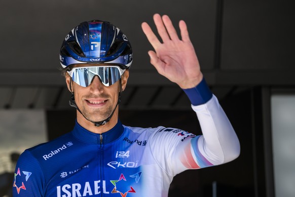 Reto Hollenstein from Switzerland of team Israel Premier Tech reacts during the first stage, a 170,9 km race between Crissier and La Vallee de Joux at the 76th Tour de Romandie UCI World Tour Cycling  ...