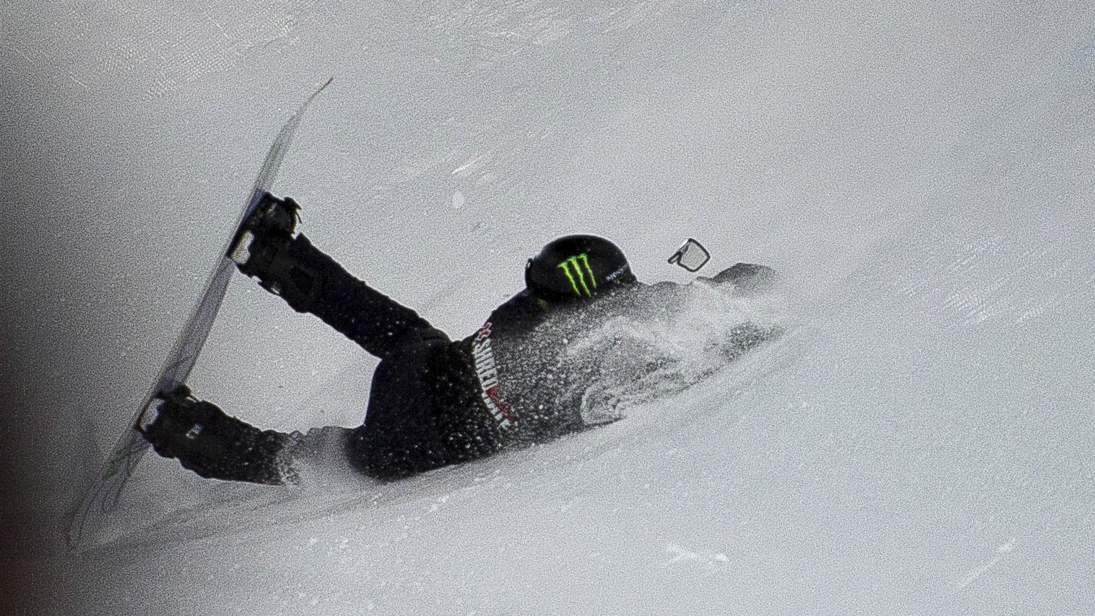 Iouri Podladtchikov crashes during his second run in the men&#039;s superpipe finals at the Winter X Games on Sunday, Jan. 28, 2018, in Aspen, Colo. The Olympic champion snowboarder had to be carted o ...