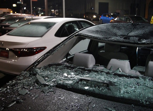 Damaged cars sit on a lot after a riot swept through the area in protest to the election of Republican Donald Trump as President of the United States in Portland, Oregon, U.S. November 10, 2016. REUTE ...