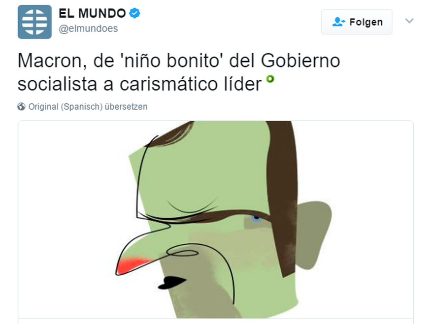 Macron, vom braven Kind der sozialistischen Regierung zum charismatischen Leader –&nbsp;so sieht es die spanische Zeitung El Mundo.