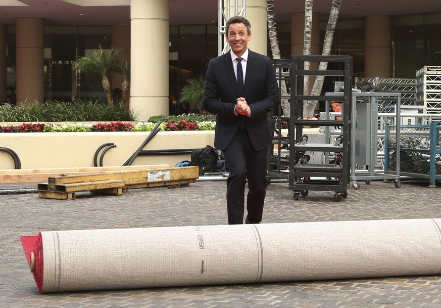 Seth Meyers rolls out the red carpet at the 75th Annual Golden Globe Awards Preview Day at The Beverly Hilton on Thursday, Jan. 4, 2018, in Beverly Hills, Calif. (Photo by Willy Sanjuan/Invision/AP)