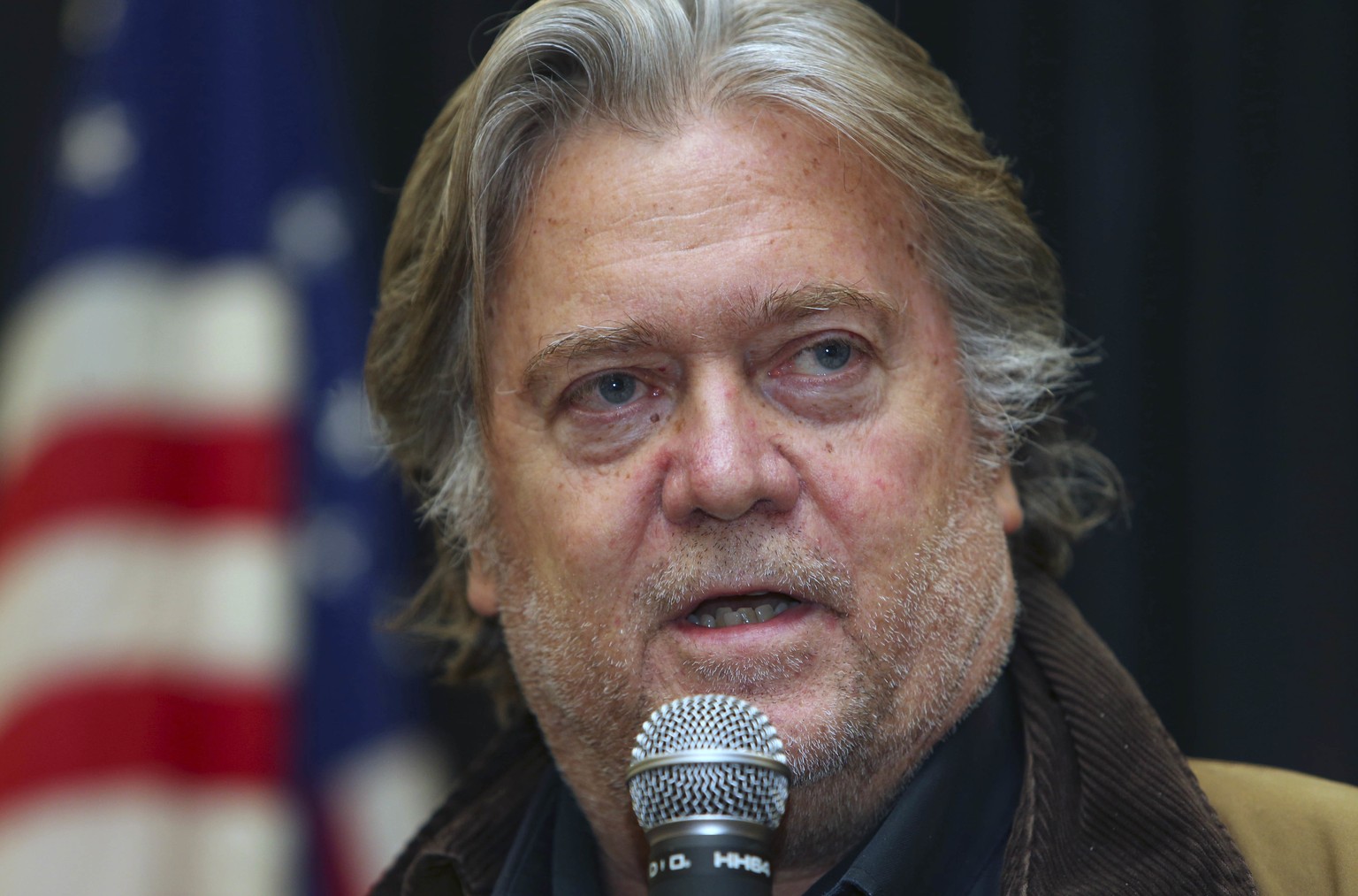 FILE - In this Oct. 24, 2018, file photo, former White House strategist Steve Bannon speaks during the Red Tide Rising Rally supporting Republican candidates, in Elma, N.Y. Bannon is coming to Virgini ...