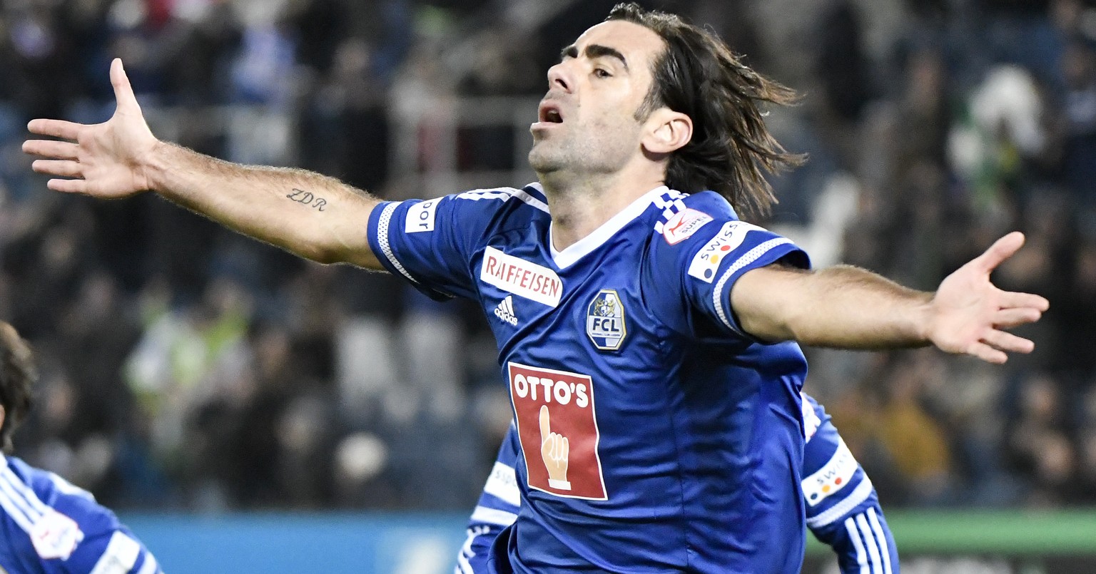 20.11.2016; Luzern; FUSSBALL SUPER LEAGUE - FC Luzern - FC Lugano;
Tomislav Puljic (Luzern) jubelt nach dem Tor zum 2:1
(Martin Meienberger/freshfocus)