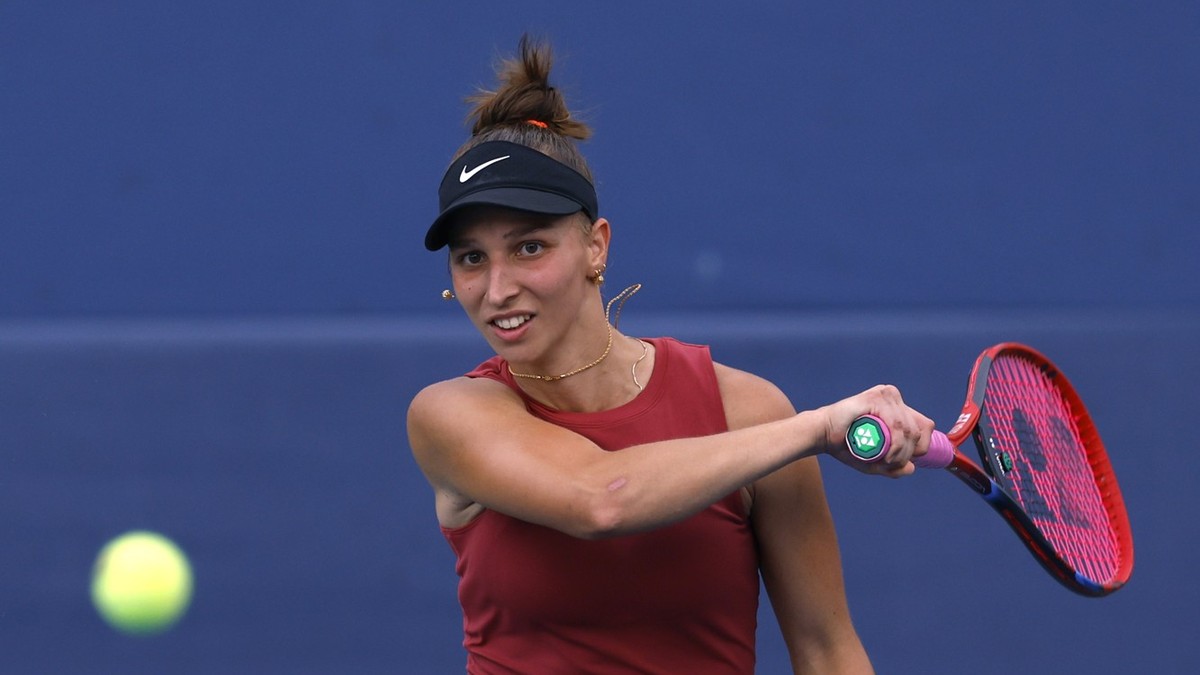 epa11566309 Tamara Korpatsch of Germany in action against Moyuka Uchijima of Japan during the US Open Tennis Championships at the USTA Billie Jean King National Tennis Center in Flushing Meadows, New  ...