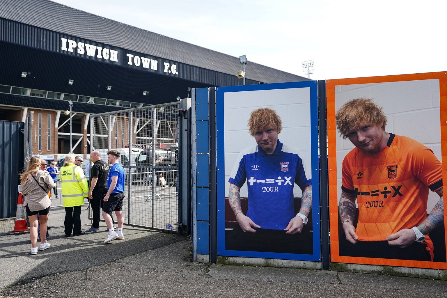 Ipswich Town v Middlesbrough - Sky Bet Championship - Portman Road Ipswich Town fans walk past images of Ed Sheeran as they enter the ground before the Sky Bet Championship match at Portman Road, Ipsw ...
