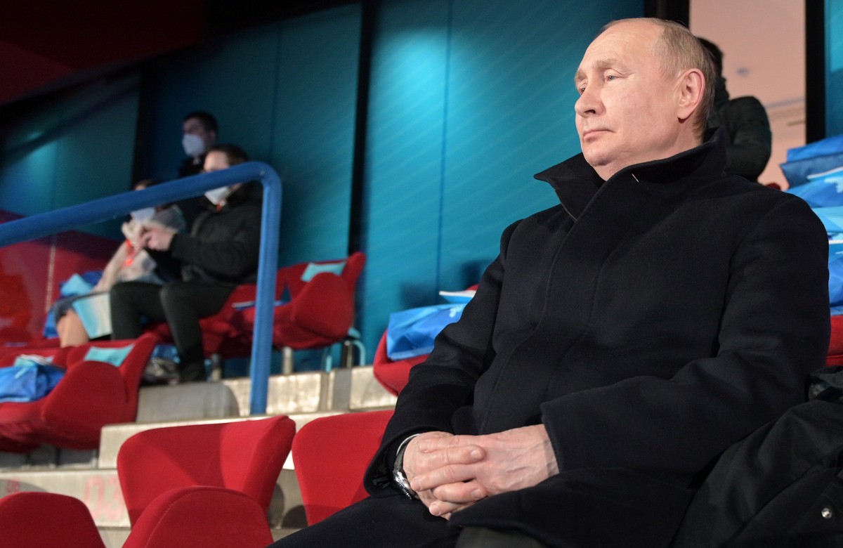 epa09727725 Russian President Vladimir Putin attends the Opening Ceremony for the Beijing 2022 Olympic Games at the National Stadium, also known as Bird's Nest, in Beijing, China, 04 February 202 ...