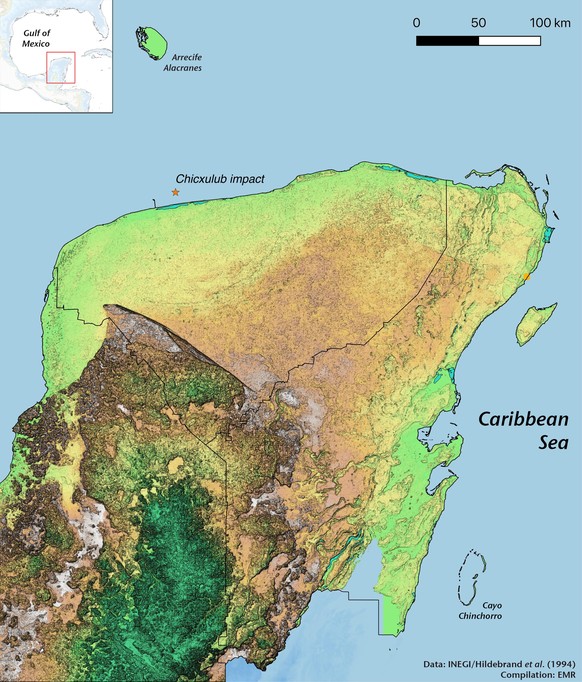 Karte Chicxulub-Krater
https://sites.northwestern.edu/monroyrios/some-maps/chicxulub-and-ring-of-cenotes/