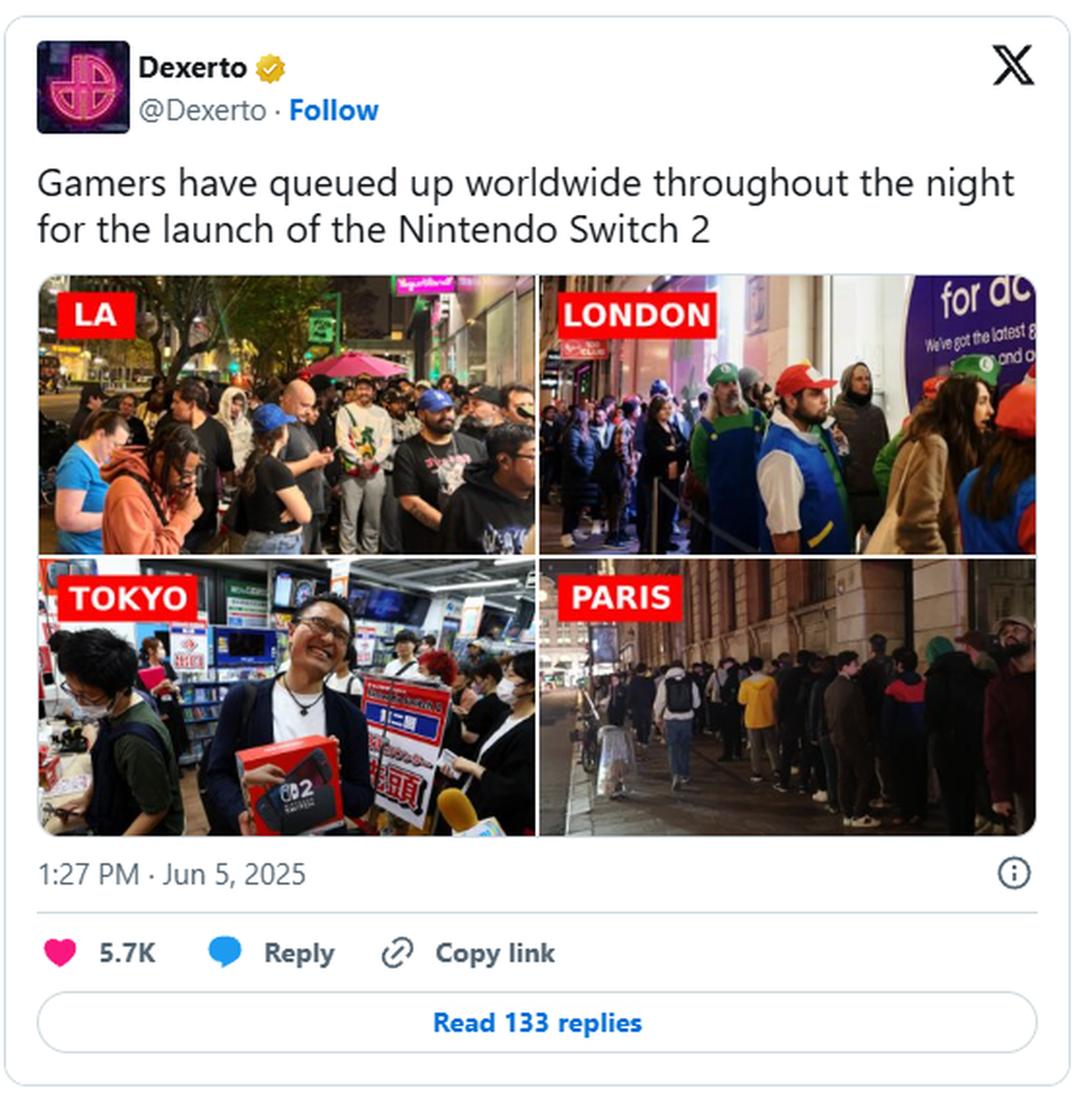 Bilder des Switch-2-Verkaufsstarts aus Los Angeles, London, Tokio und Paris.