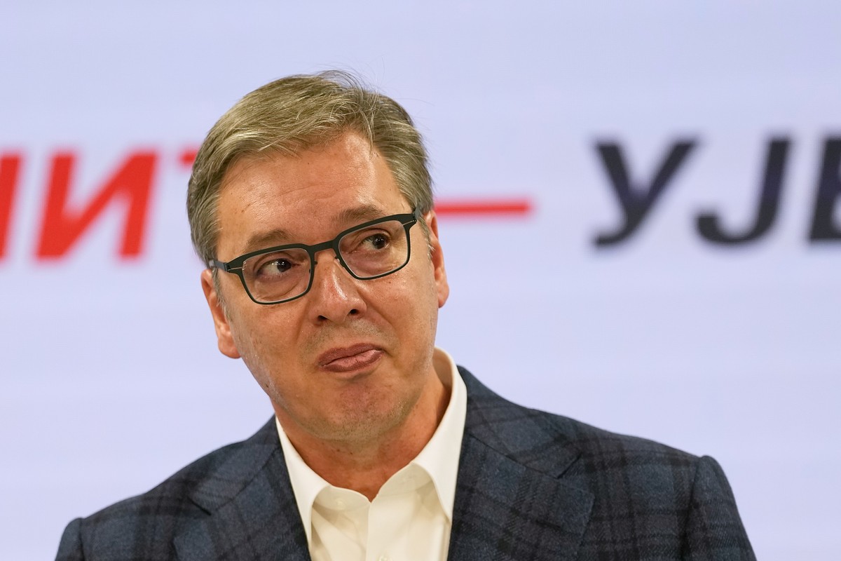 Aleksandar Vucic, leader of the right-wing Serbian Progressive Party (SNS) speaks at the party headquarters, after conceding defeat in the parliamentary election in Belgrade, Serbia, Sunday, Oct. 25,  ...