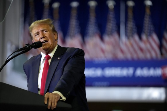 Republican presidential candidate former President Donald Trump speaks at a Get Out The Vote rally at Coastal Carolina University in Conway, S.C., Saturday, Feb. 10, 2024. (AP Photo/Manuel Balce Cenet ...