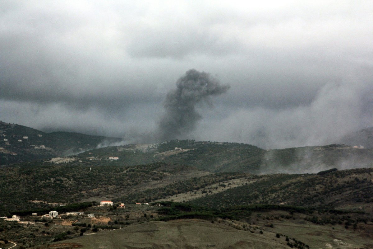 Smoke rises from the site of an Israeli airstrike that targeted the hilltops of the al-Rihane mountain in southern Lebanon on January 9, 2026. (Photo by Rabih DAHER / AFP)