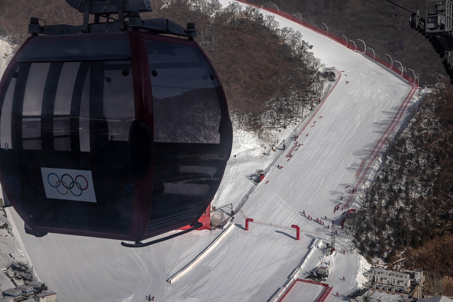 epa09718016 A view of Yanqing National Alpine Skiing Center, the Olympic venue for alpine skiing, in Beijing, China, 30 January 2022. The Beijing 2022 Winter Olympics is scheduled to start on 04 Febru ...