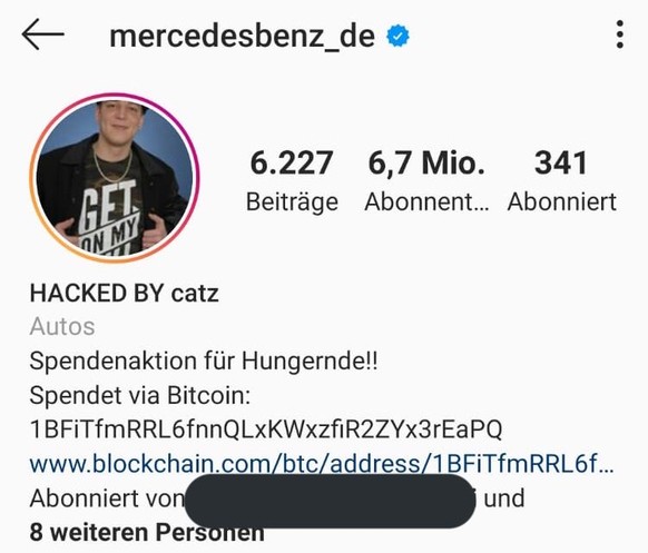 Mercedes-Benz auf Instagram: Der Account mit rund 6,7 Millionen Abonnenten war am Dienstag für mehr als zwei Stunden in den Händen eines Hackers. 