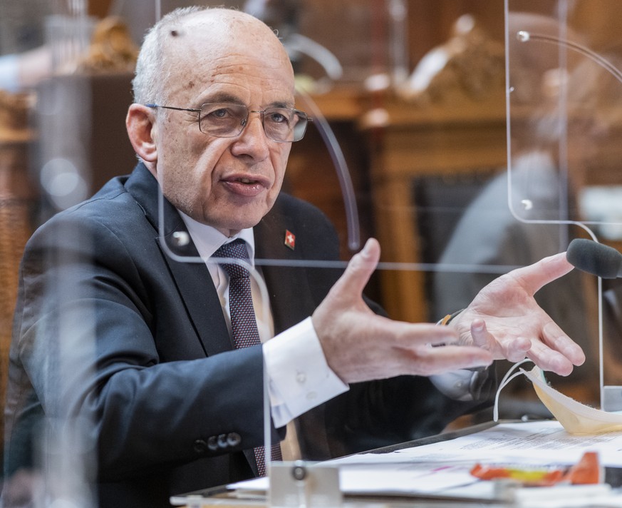 Bundesrat Ueli Maurer spricht zur Kleinen Kammer an der Fruehlingssession der Eidgenoessischen Raete, am Donnerstag, 4. Maerz 2021 im Staenderat Bern. (KEYSTONE/Alessandro della Valle)