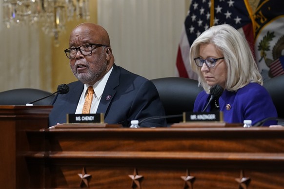 Rep. Bennie Thompson, D-Miss., chair of the House select committee tasked with investigating the Jan. 6 attack on the U.S. Capitol speaks as the committee meets to hold Steve Bannon, one of former Pre ...