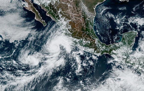 This satellite image taken at 20:20 UTC and provided by NOAA shows Tropical Storm Orlene on Saturday, Oct. 1, 2022. Orlene grew to hurricane strength Saturday and is heading for an expected landfall e ...