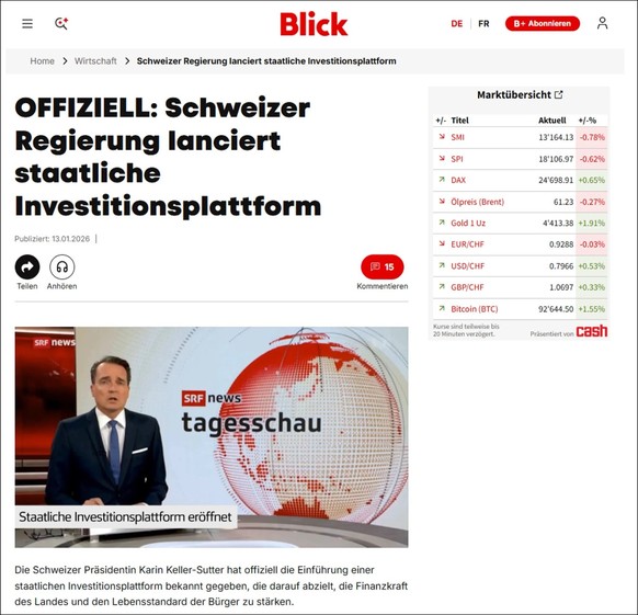Die als «Blick»-Artikel getarnte Werbung für die Investitionsplattform OrdexiaPrime - auf Microsoft News.