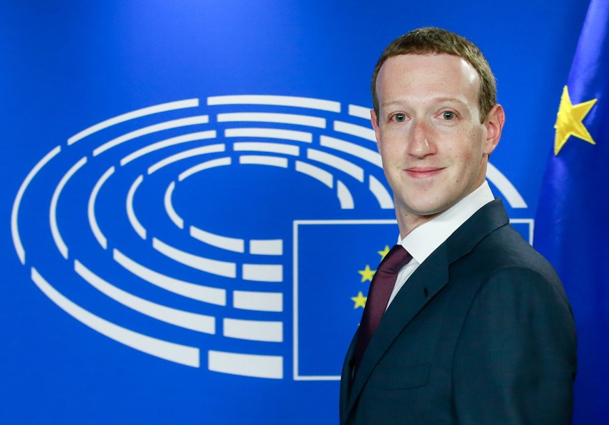 epaselect epa06756114 The founder and CEO of Facebook Mark Zuckerberg is welcomed by EP President Antonio Tajani (not pictured) at the European Parliament ahead of an hearing at the European Parliamen ...