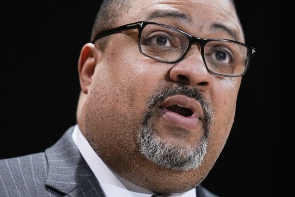 FILE - Manhattan District Attorney Alvin Bragg attends a press conference in New York, Tuesday, February 7, 2023. Bragg stands firm against the increasingly hostile…