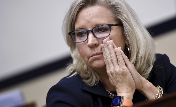 Rep. Liz Cheney, R-Wyo., listens during the House Armed Services Committee hearing on the conclusion of military operations in Afghanistan, Wednesday, Sept. 29, 2021, on Capitol Hill in Washington. (O ...