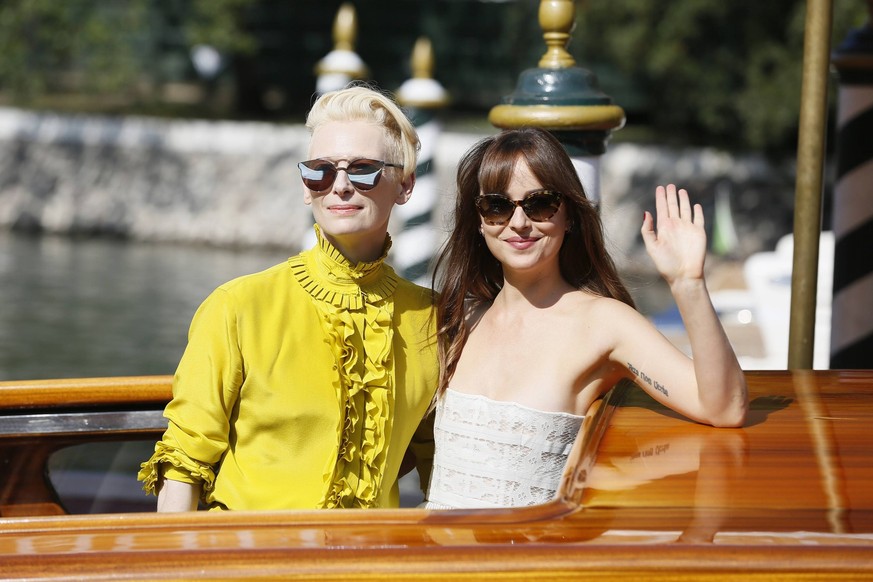 VENICE - September 1: Tilda Swinton and Dakota Johnson on September 1, 2018 in Venice, Italy