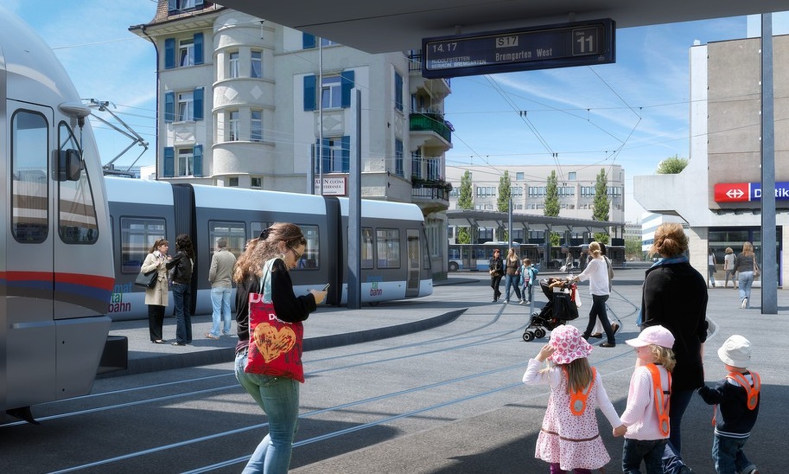 Visualisierung des Bahnhofs Dietikon mit der Limmattalbahn.