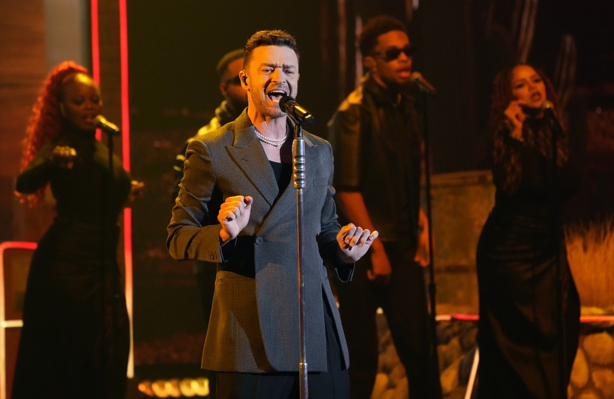 FILE - Justin Timberlake performs during the iHeartRadio Music Awards, Monday, April 1, 2024, at the Dolby Theatre in Los Angeles. Pop star Timberlake?s lawyer said Friday, July 26, that the singer wa ...
