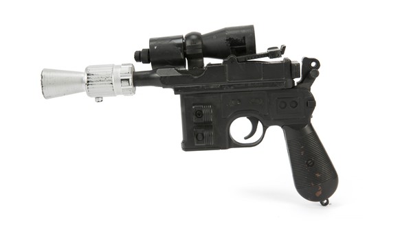 This photo provided by Julien&#039;s Auctions shows character Han Solo&#039;s BlasTech DL-44 blaster from the Star Wars trilogy film &quot;Return of the Jedi&quot; (Lucasfilm, 1983) that sold for $550 ...