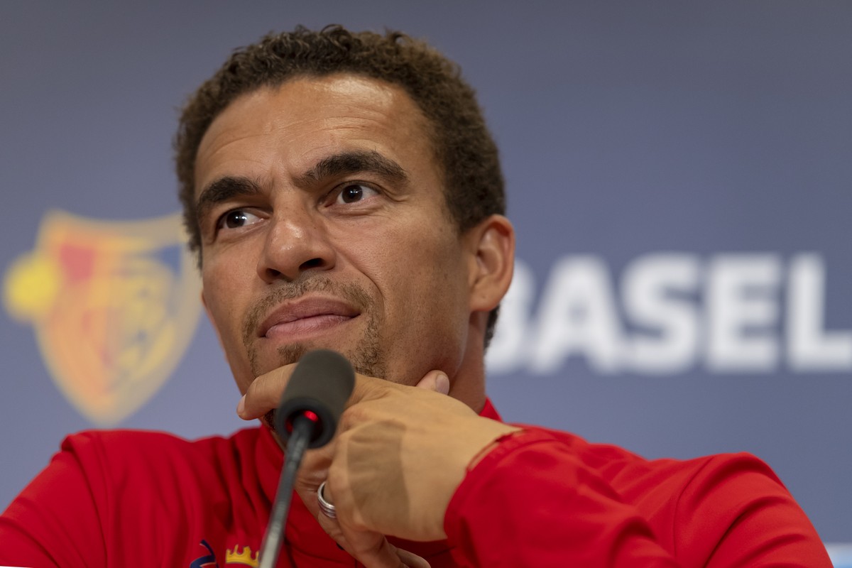 epa07759578 LASK's head coach Valerien Ismael during a press conference in Basel, Switzerland, 06 August 2019. LASK will face FC Basel 1893 in their UEFA Champions League third qualifying round f ...