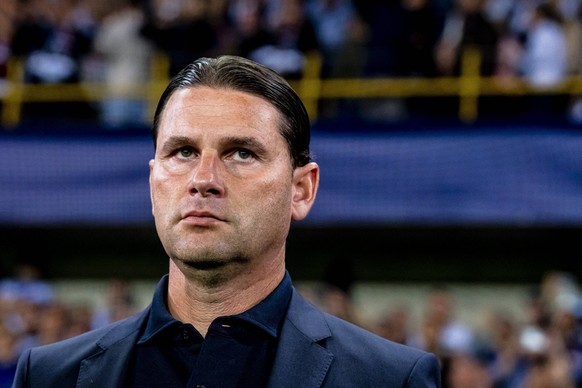 BRUGGE, Belgium, 07-09-2022, football, Jan Breydelstadium, Champions League, season 2022 / 2023, during the match Club Brugge - Bayer Leverkusen, Bayer 04 Leverkusen trainer Gerardo Seoane Club Brugge ...