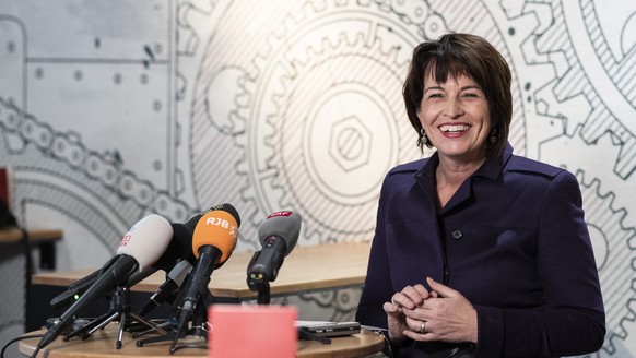 Bundesraetin Doris Leuthard macht einen Rueckblick und aeussert sich vor den Medien ueber ihre zwoelfjaehrige Taetigkeit als Bundesraetin, am Montag, 17. Dezember 2018, in Bern. (KEYSTONE/Peter Schnei ...